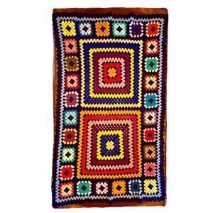 Handmade Vintage Crochet Granny Square Afghan or Throw Lap Blanket 68” x 39”